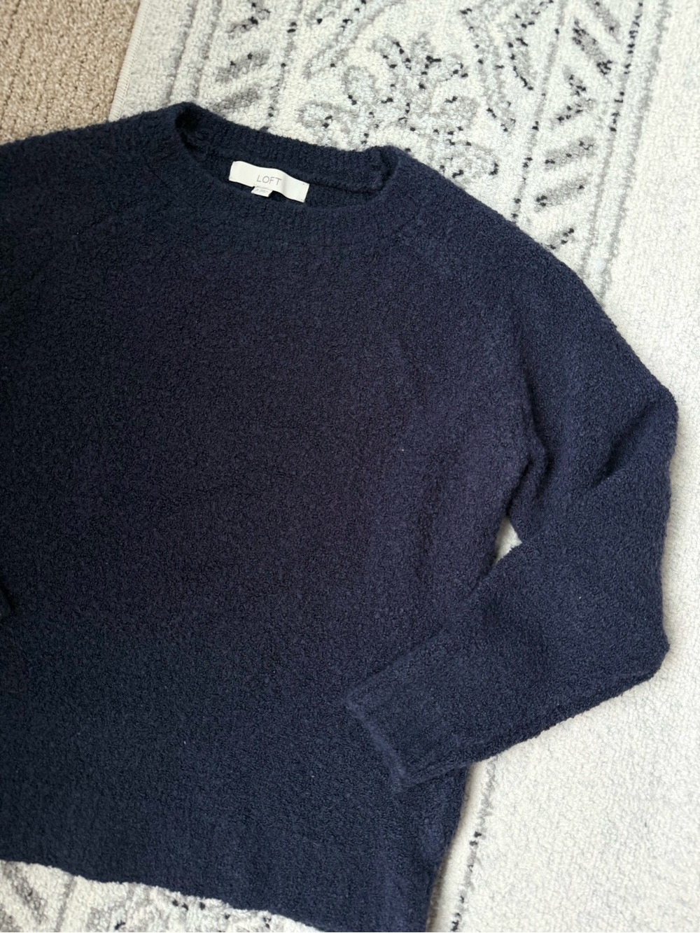 LOFT Navy Bouclé Crewneck Sweater | Soft Cozy Knit Size S